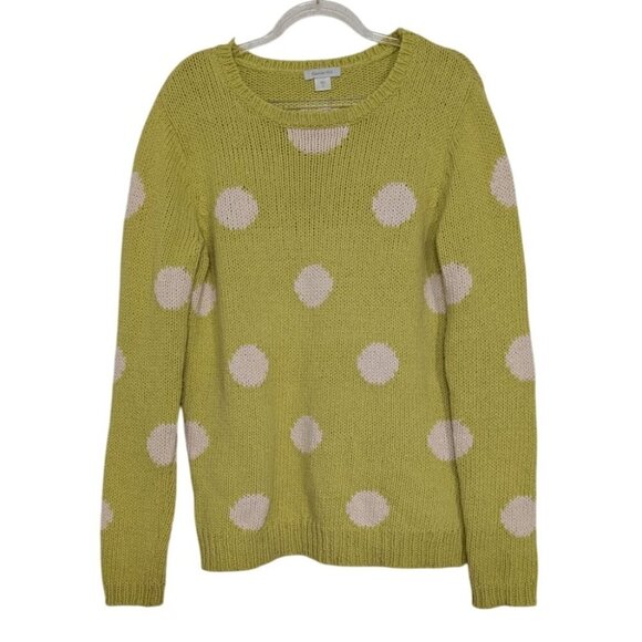 Garnet Hill Polka Dot Sweater Womens Size Small Chartreuse Yellow Knit Cotton - Picture 1 of 10